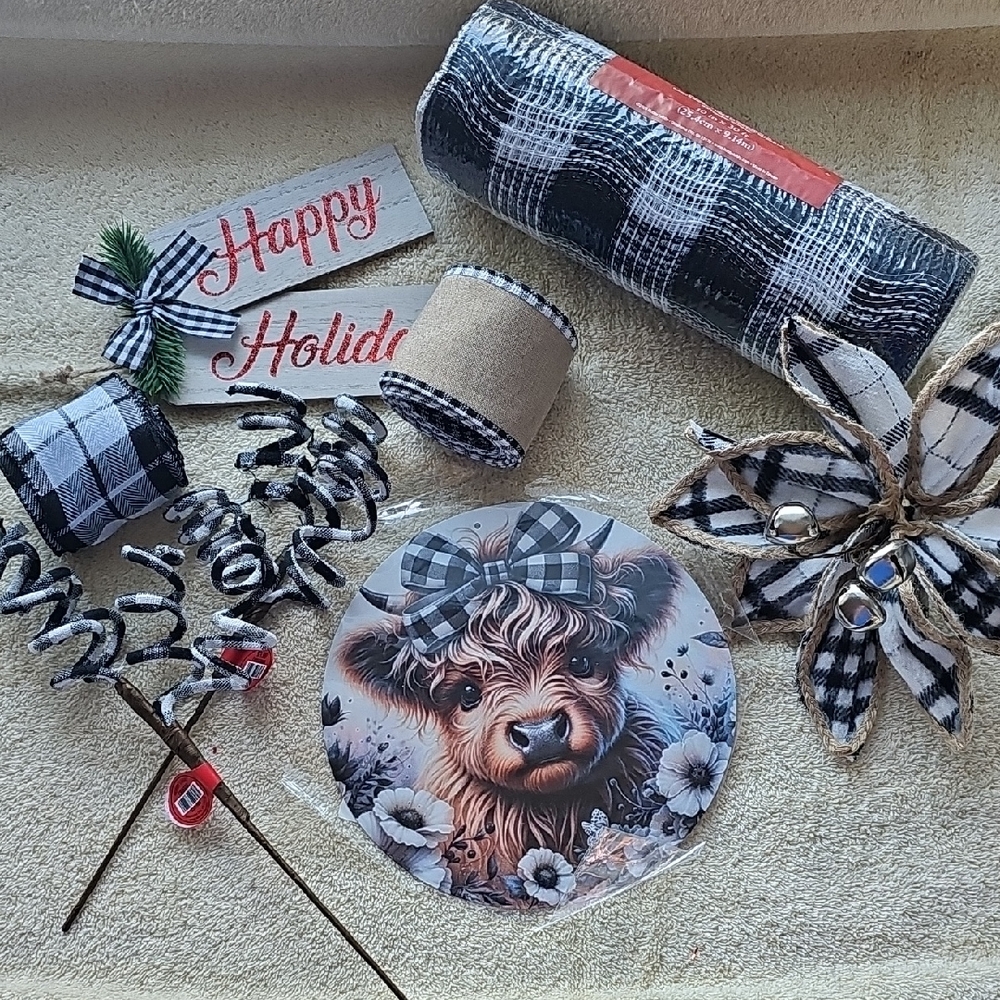 Plaid Cute Cow Craft Set. Black And White. Dyi Wreath
